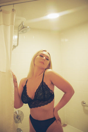 Charlotte bra in baby blue satin & black lace