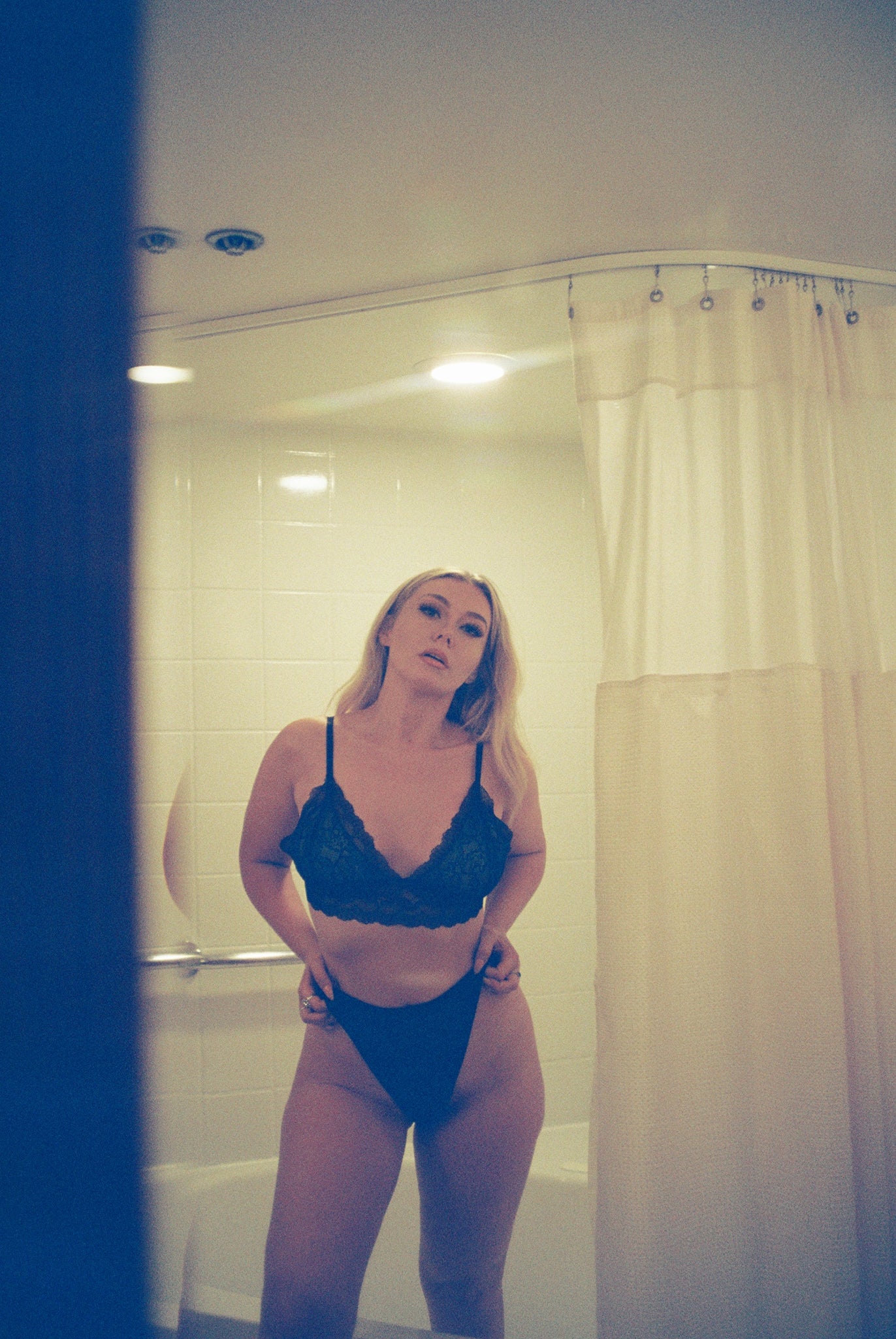 Charlotte bra in baby blue satin & black lace