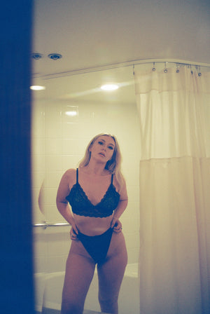 Charlotte bra in baby blue satin & black lace
